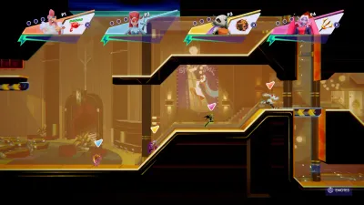 Runners sliding through a museum-style interior map in SpeedRunners 2