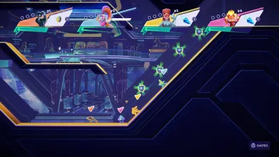 Shield and star pick-ups scattered along a SpeedRunners 2 course
